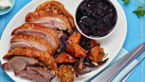 Roasted pork loin with berry sauce