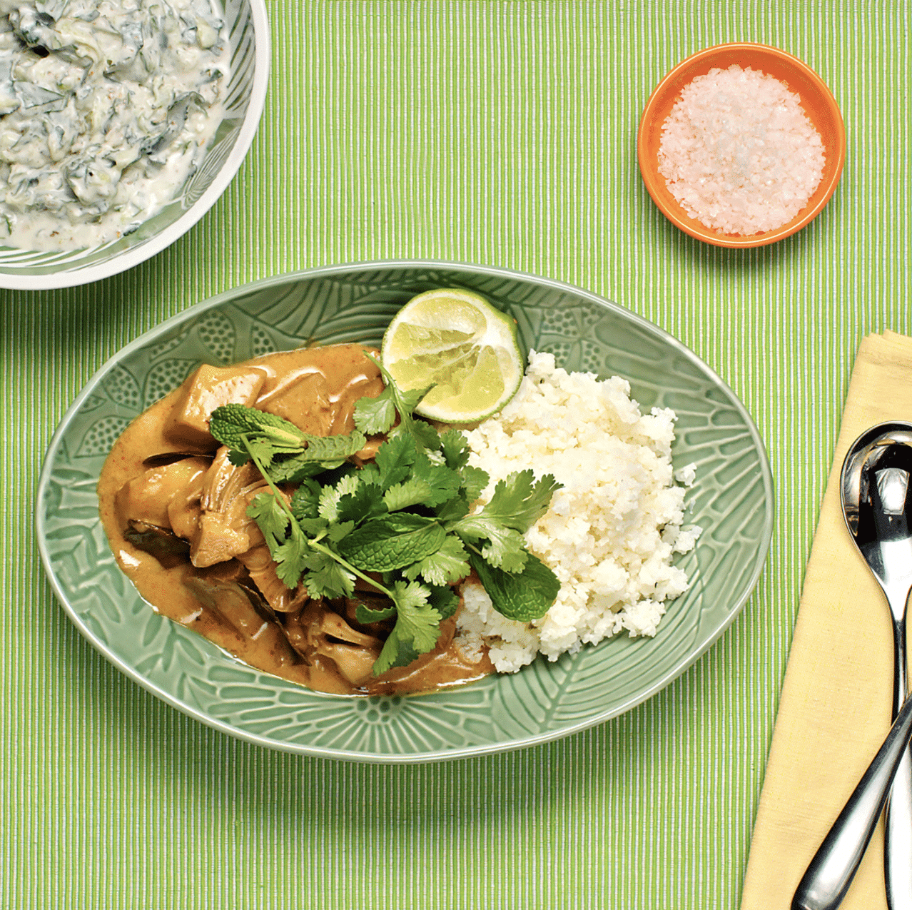 Jackfruit Massaman Curry, Cauliflower Rice and Raita
